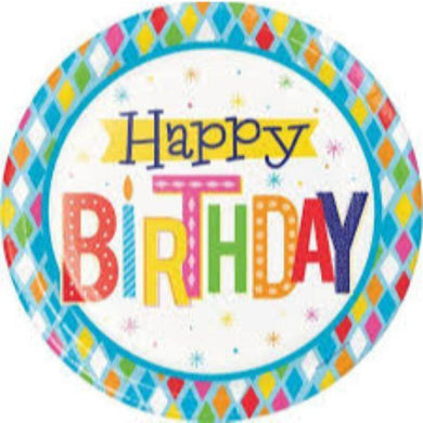 8 Pack Bright Birthday Paper Plates - 23cm - The Base Warehouse