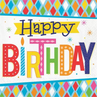 16 Pack Bright Birthday Lunch Napkins - 33cm - The Base Warehouse