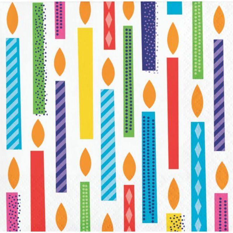 16 Pack Bright Birthday Beverage Napkins - 25cm - The Base Warehouse