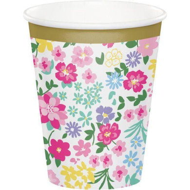 8 Pack Floral Tea Party Paper Cups - 266ml - The Base Warehouse