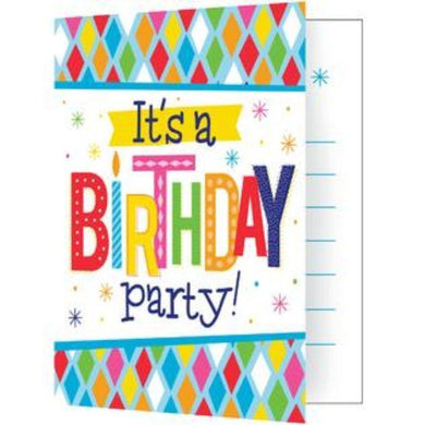 8 Pack Bright Birthday Fold Invitations - 10cm x 12.7cm - The Base Warehouse