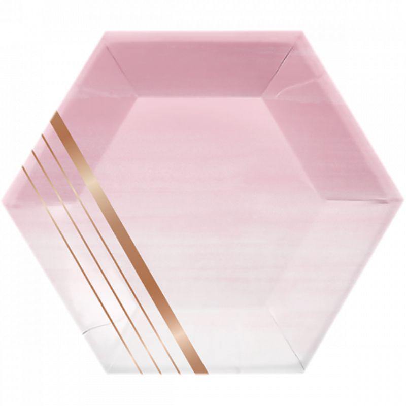 8 Pack Rose All Day Hexagonal Stripes Lunch Plates - 20cm - The Base Warehouse