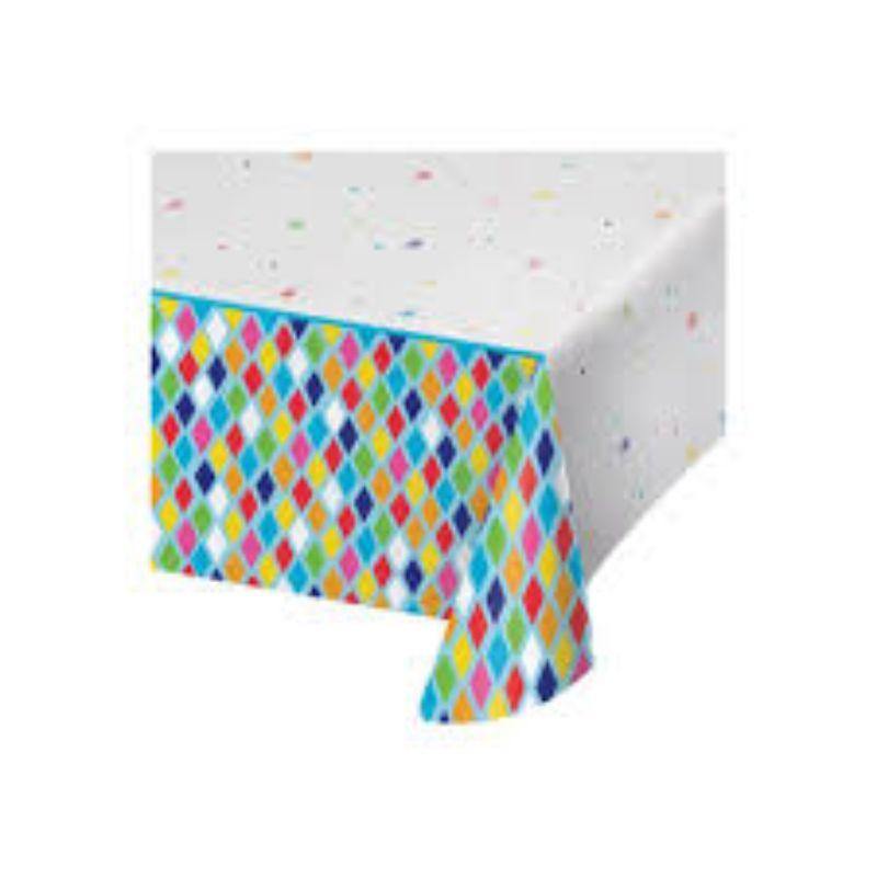 Bright Birthday Plastic Tablecover - 1.37m x 2.59m - The Base Warehouse