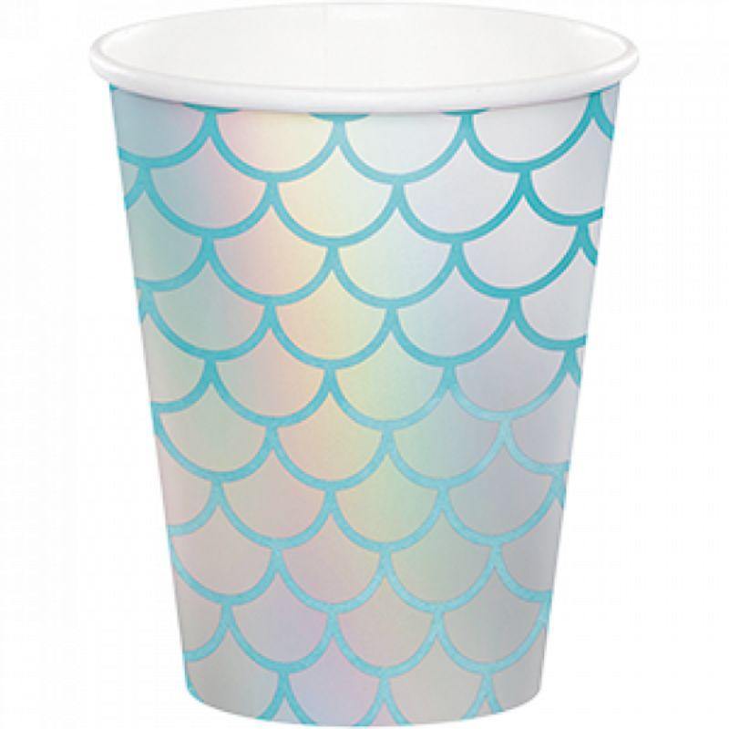 8 Pack Mermaid Shine Iridescent Paper Cups - 266ml - The Base Warehouse