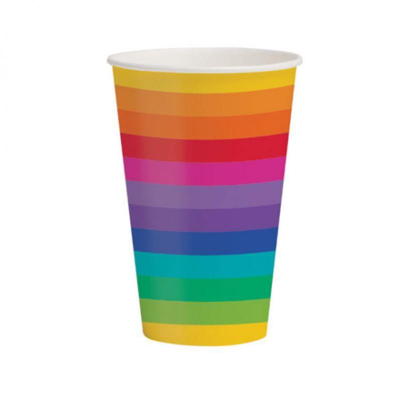 8 Pack Rainbow Paper Cups - 354ml - The Base Warehouse