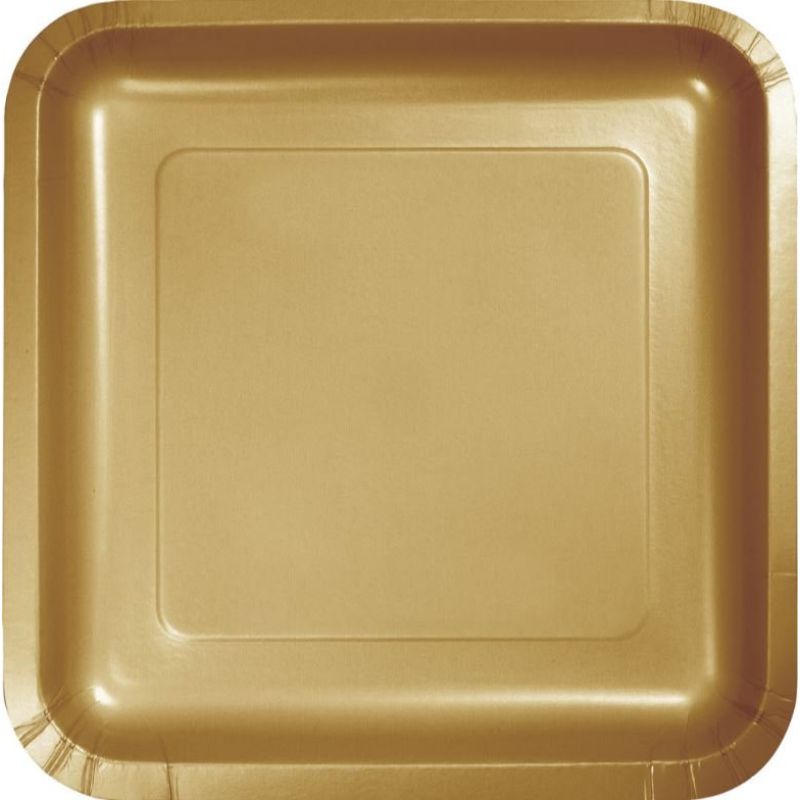 24 Pack Glittering Gold Square Paper Lunch Plates - 18cm