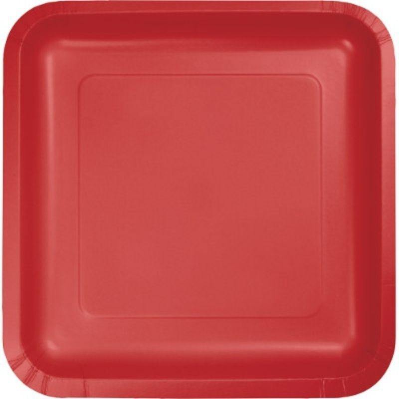 24 Pack Classic Red Square Paper Lunch Plates - 18cm - The Base Warehouse