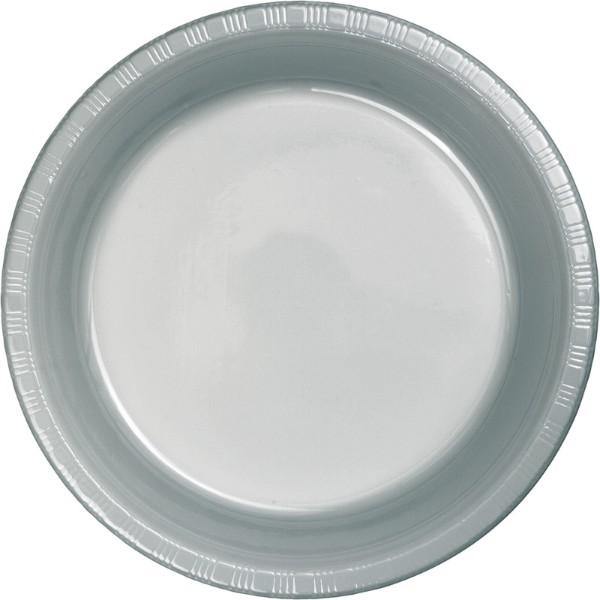 24 Pack Shimmering Silver Round Paper Dinner Plates