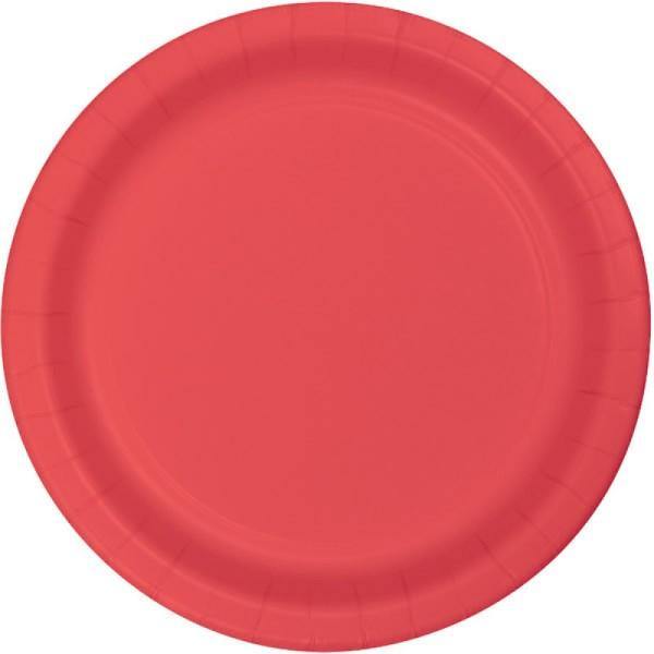 24 Pack Coral Round Paper Dinner Plates - The Base Warehouse