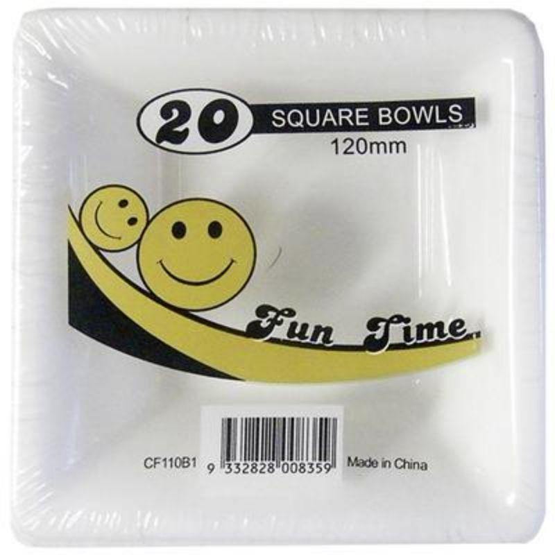 20 Pack Disposable White Plastic Square Bowls - 12cm - The Base Warehouse