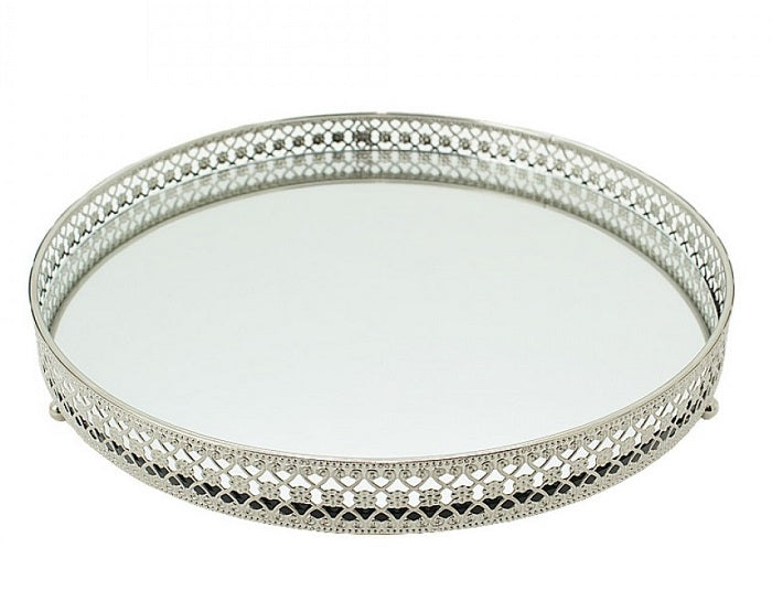 Silver Antique Glass Mirror Plate Decoration - 29cm