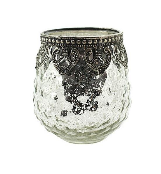 Antique Clear Glass Candle Holder with Black Trims - 9cm x 10cm