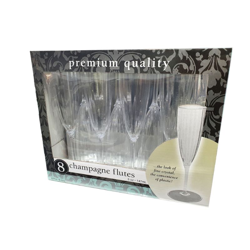 8 Pack Acrylic Champagne Flutes - 147ml