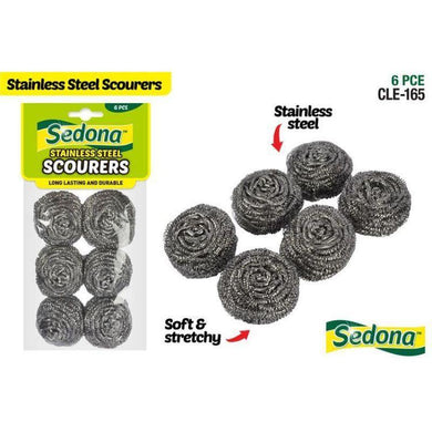 6 Pack Stainless Steel Cleaning Scourers - The Base Warehouse