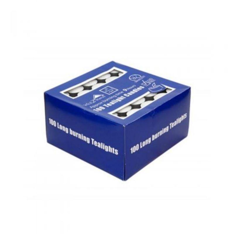 100 Pack T-Lite Candles in Blue Box - 9hrs - The Base Warehouse
