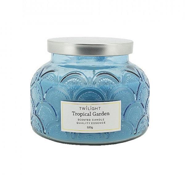 Twilight Tropical Garden Candle with Light Blue Jar - 12.7cm x 9.8cm - The Base Warehouse