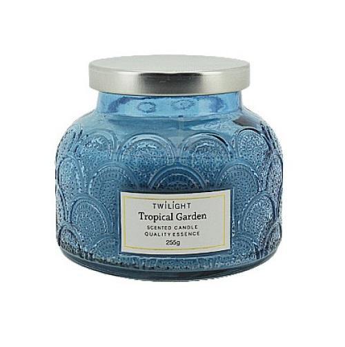 Twilight Tropical Garden Candle with Light Blue Jar - 9.4cm x 8cm - The Base Warehouse
