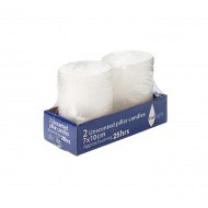 2 Pack White Pressed Pillar Candle - 7cm x 10cm - The Base Warehouse