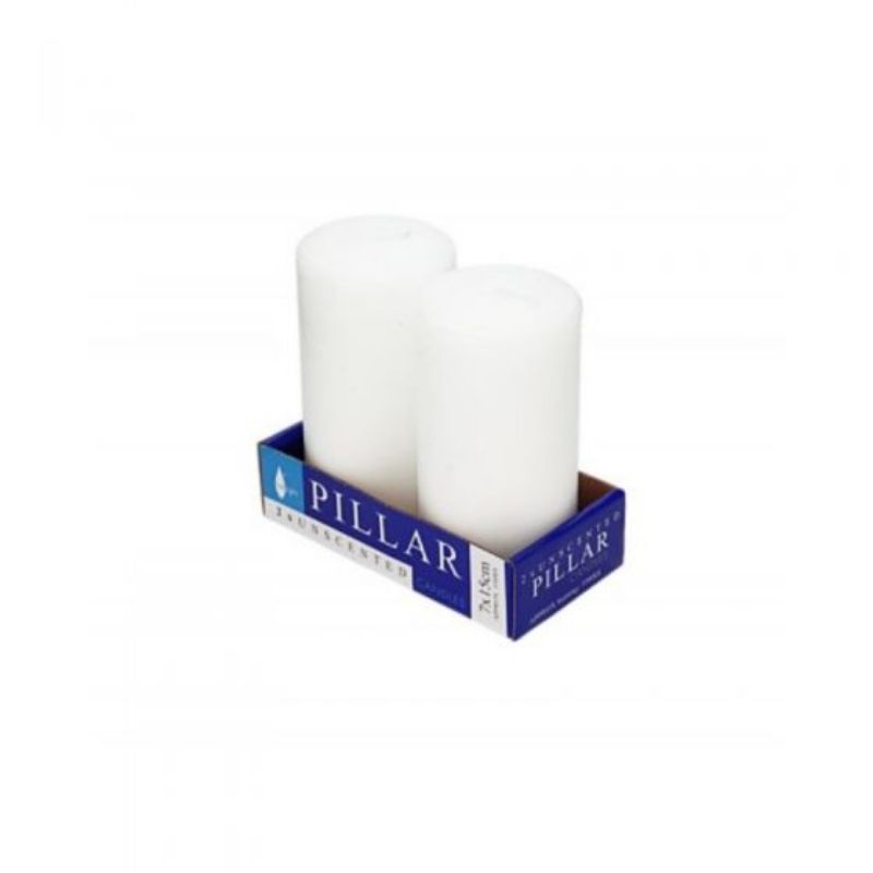 2 Pack White Pressed Pillar Candle - 7cm x 15cm