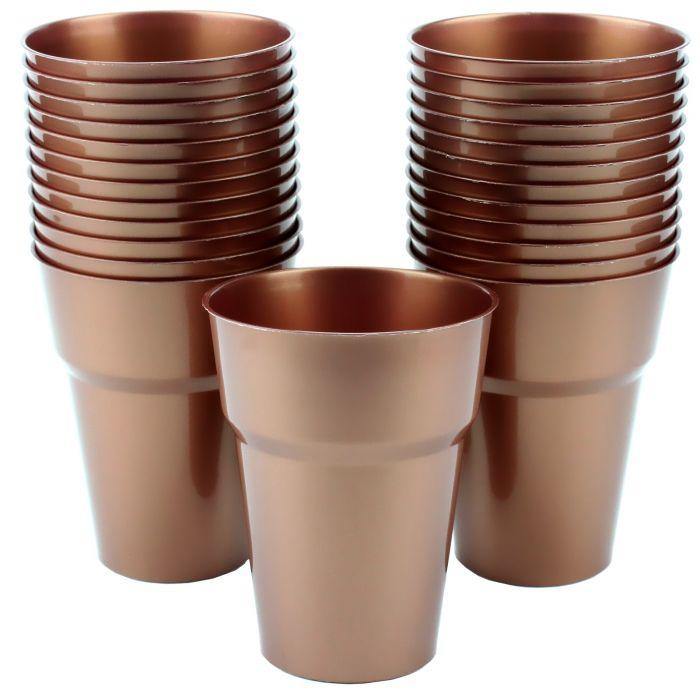 25 Pack Rose Gold Plastic Cups - 285ml - The Base Warehouse