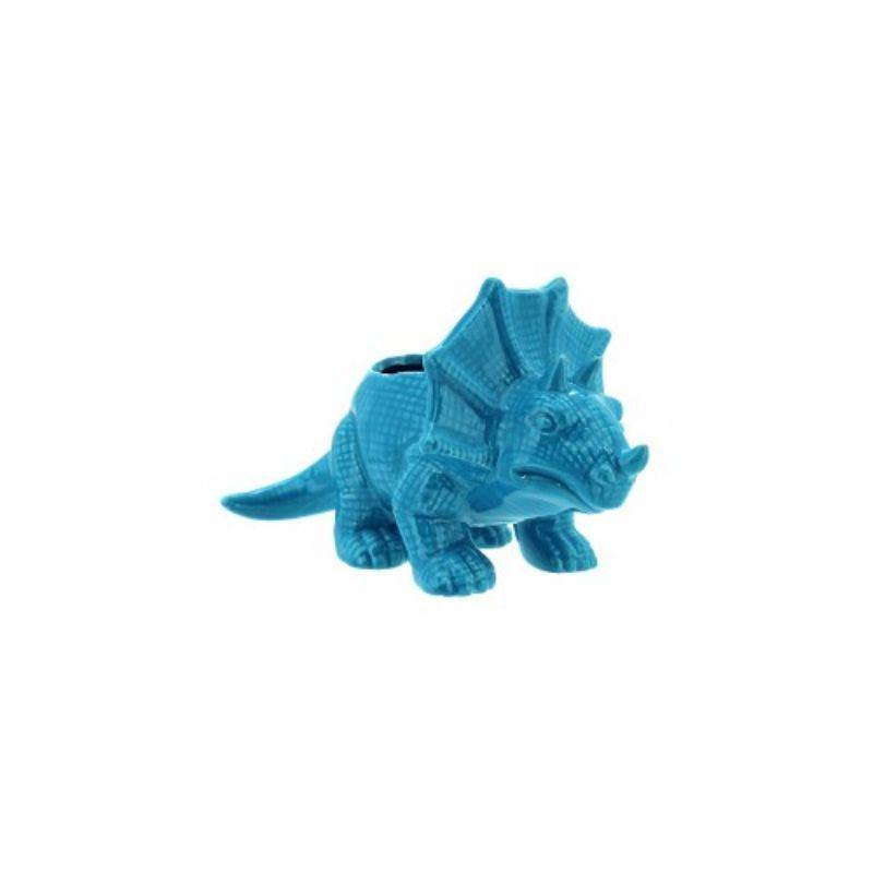 Blue Triceratops Pot - 20.5cm x 11.5cm x 11.5cm - The Base Warehouse