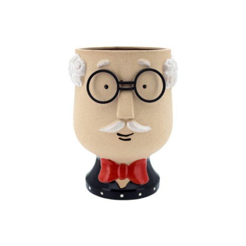Old Man Pot with Mustache & Glasses - 16cm x 15.7cm x 21.5cm