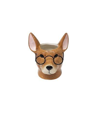 Dog Head with Glasses Pot - 13.5cm x 11cm x 13.5cm - The Base Warehouse