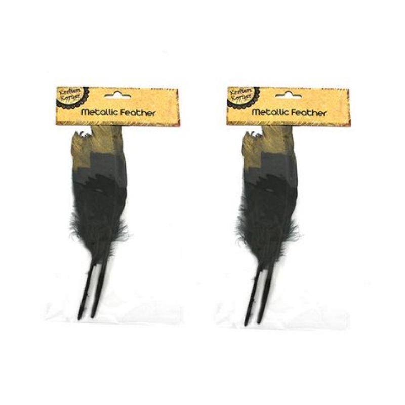 3 Pack Metallic Black & Gold Feather - 20cm - The Base Warehouse