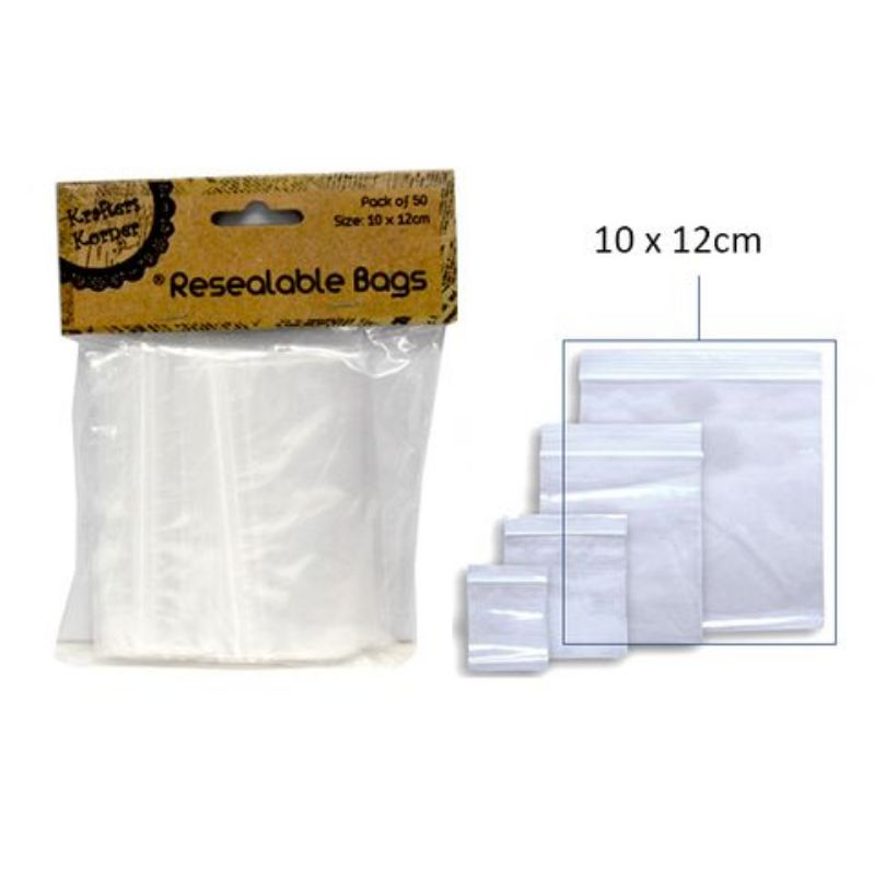 50 Pack Resealable Bags - 10cm x 12cm