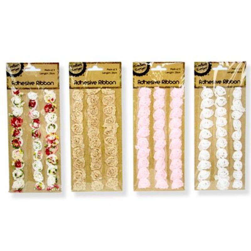 3 Pack Rosebud Ribbons - 20cm - The Base Warehouse