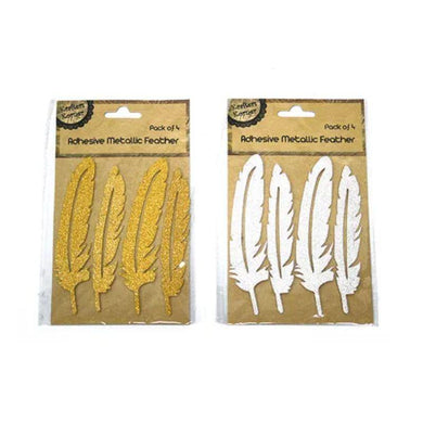 4 Pack Adhesive Metallic Feather - 13cm - The Base Warehouse