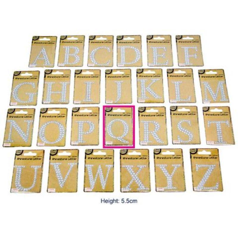 Adhesive Rhinestone Letter Q - 4.5cm x 5.5cm - The Base Warehouse