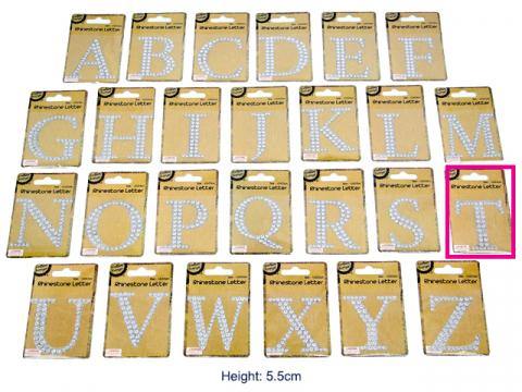 Adhesive Rhinestone Letter T - 4.5cm x 5.5cm - The Base Warehouse