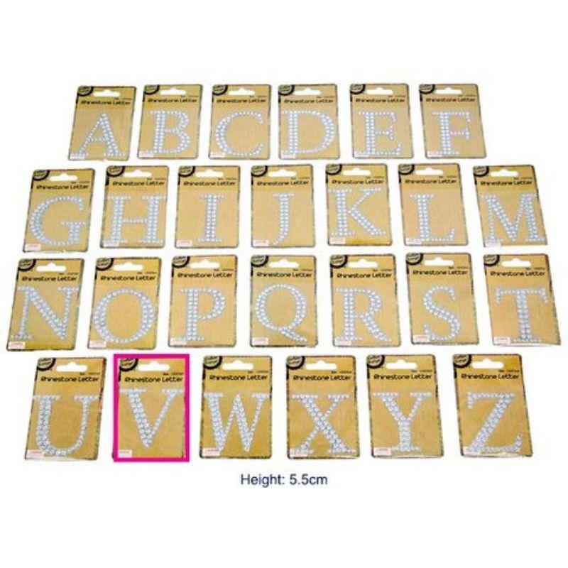 Adhesive Rhinestone Letter V - 4.5cm x 5.5cm - The Base Warehouse