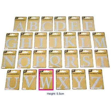 Adhesive Rhinestone Letter W - 4.5cm x 5.5cm - The Base Warehouse