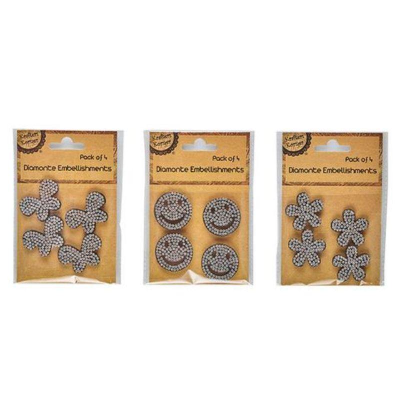 4 Pack Diamonte Embellishments - The Base Warehouse