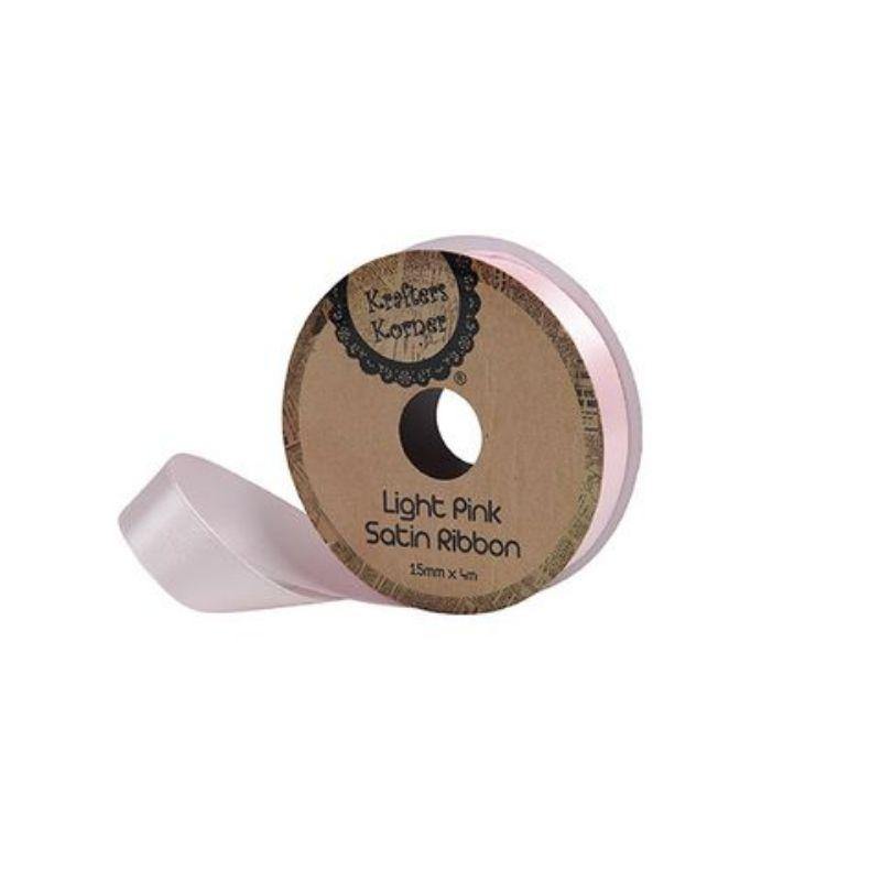 Satin Light Pink Ribbon - 15mm x 4m - The Base Warehouse