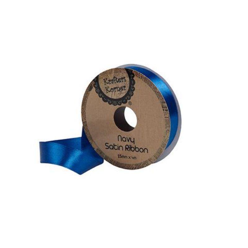Satin Navy Ribbon - 15mm x 4m - The Base Warehouse