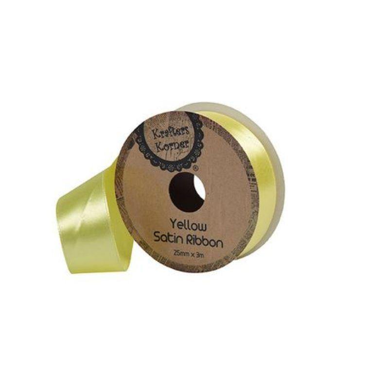 Satin Yellow Ribbon - 25mm x 3m - The Base Warehouse