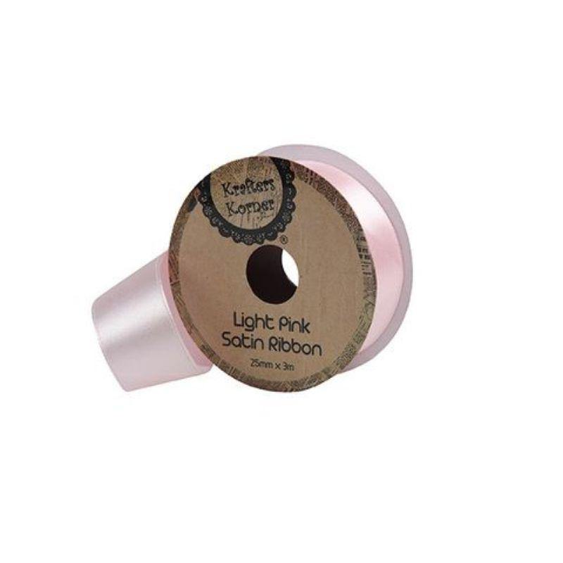 Satin Light Pink Ribbon - 25mm x 3m - The Base Warehouse