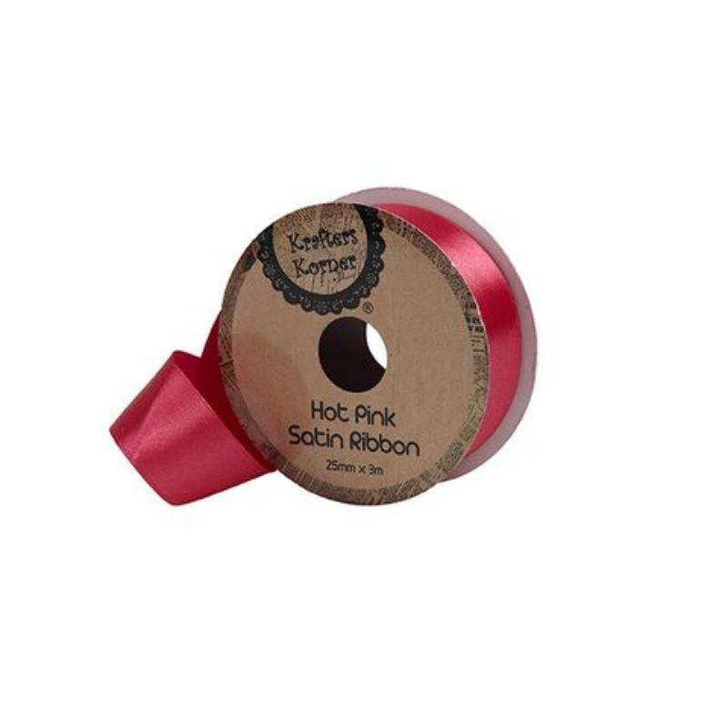 Satin Hot Pink Ribbon - 25mm x 3m - The Base Warehouse