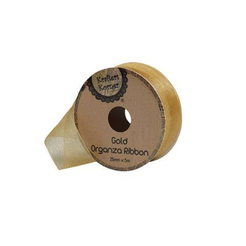Organza Gold Ribbon - 25mm x 5m - The Base Warehouse