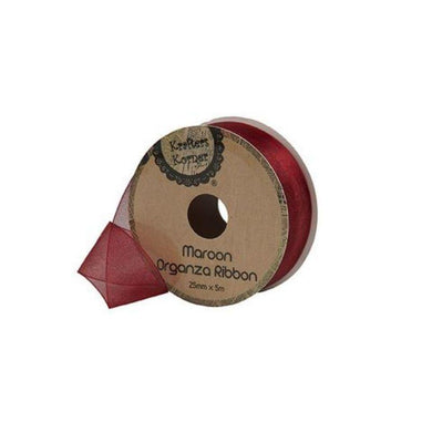 Maroon Organza Ribbon - 25mm x 5m - The Base Warehouse