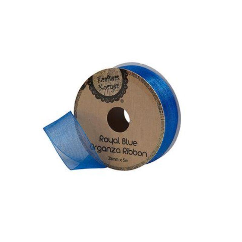 Organza Royal Blue Ribbon - 25mm x 5m - The Base Warehouse
