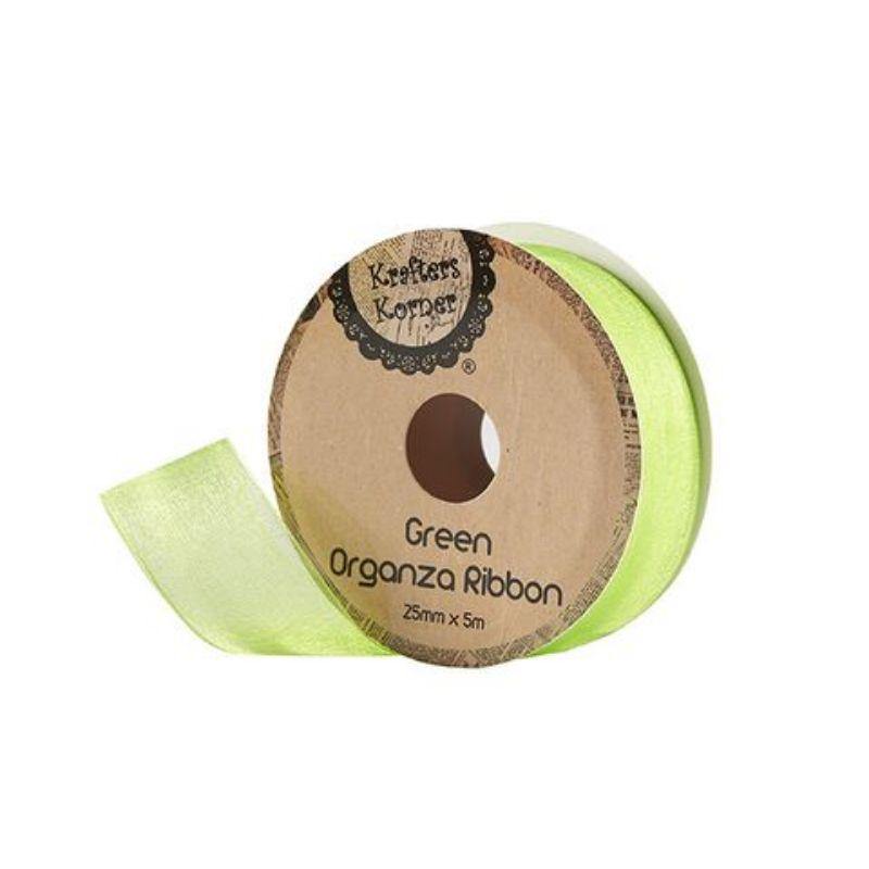Organza Green Ribbon - 25mm x 5m