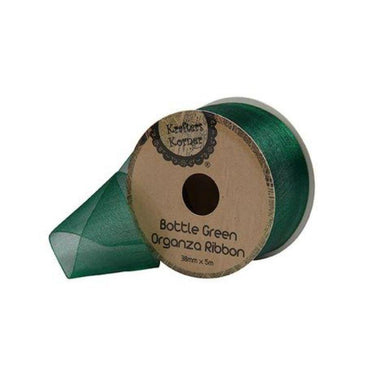 Organza Dark Green Ribbon - 38mm x 5m - The Base Warehouse