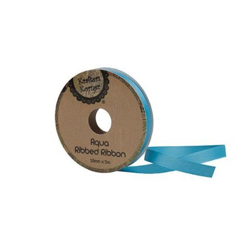 Ribbed Aqua Ribbon - 10mm x 5m - The Base Warehouse
