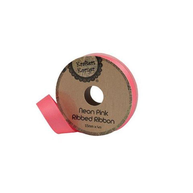 Ribbed Neon Pink Ribbon - 15mm x 4m - The Base Warehouse