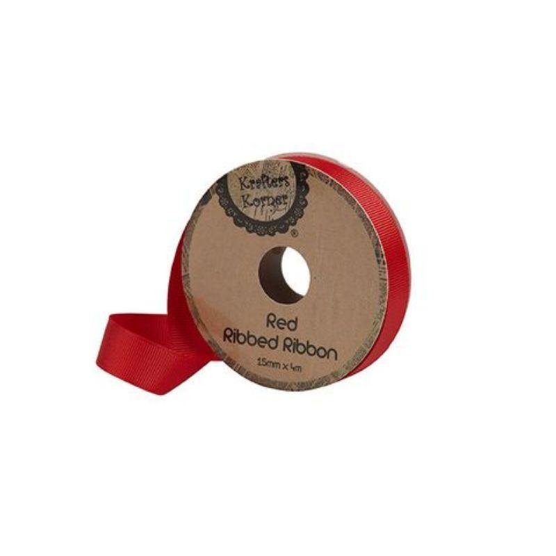 Ribbed Red Ribbon - 15mm x 4m | The Base Warehouse