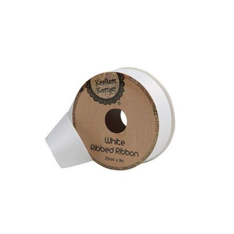 Ribbed White Ribbon - 25mm x 3m - The Base Warehouse